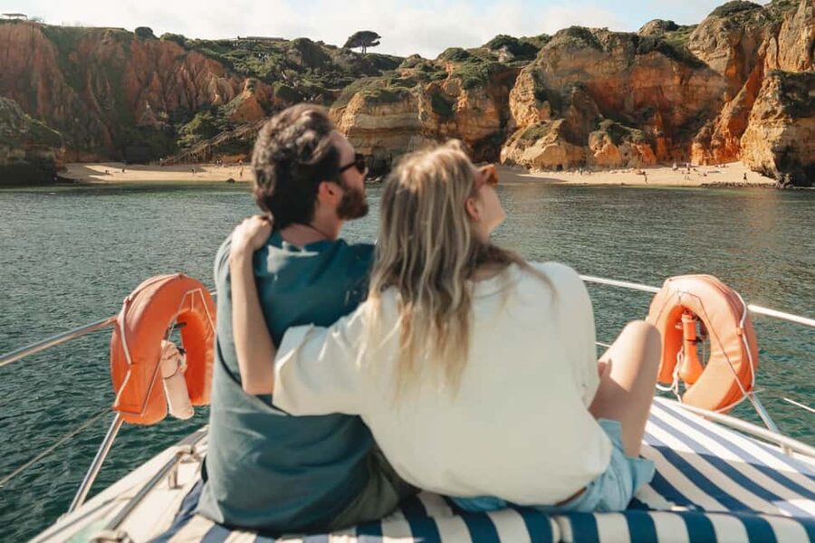 Lagos: Magic Private Boat Ponta da Piedade Algarve Portugal - Anchorage time near Ponta da Piedade: where the rock meets swim time